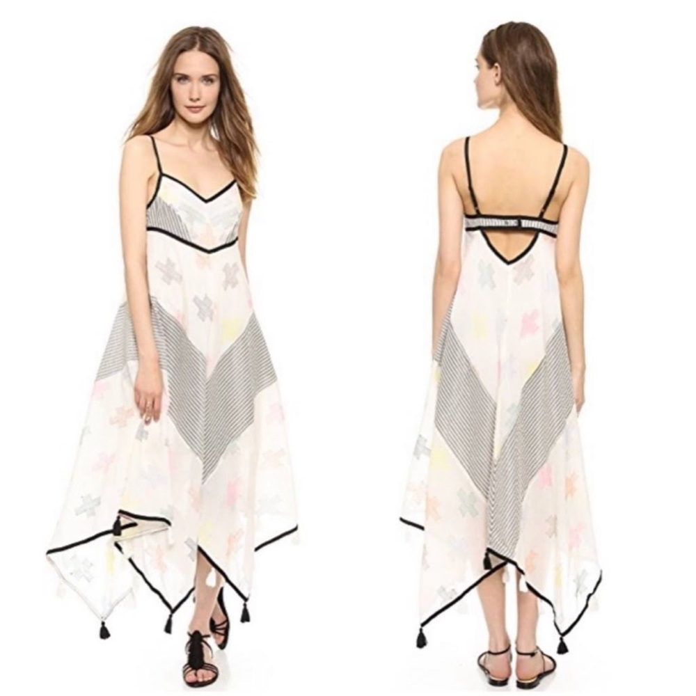 Free People Crossing Paths Tassel Embroidered Handkerchief Dress